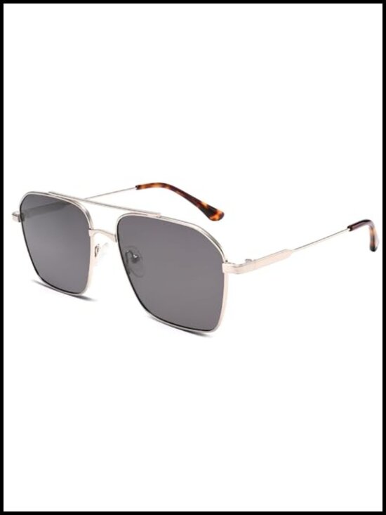 Classic Square Aviator Polarized Sunglasses Oversized Double Bridge Metal Frame